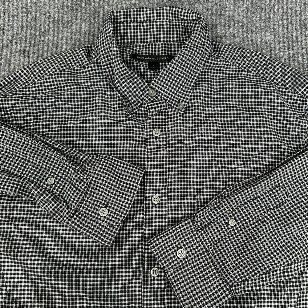 John Varvatos‎ Shirt Mens Large Black Long Sleeve Check Button